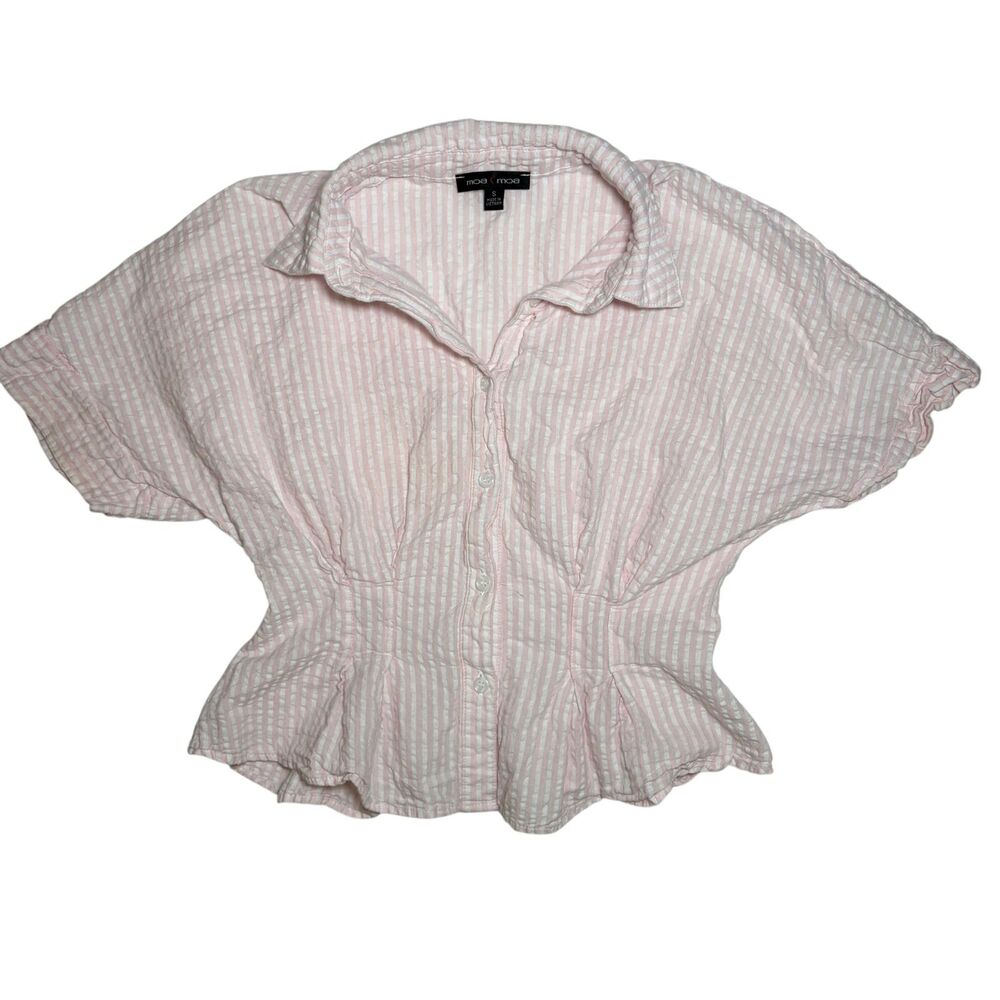 Moa Moa Pink Striped Seersucker Peplum Corset Blouse S